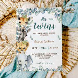Twillingar Safari Animals Boho Baby Shower Inbjudningar