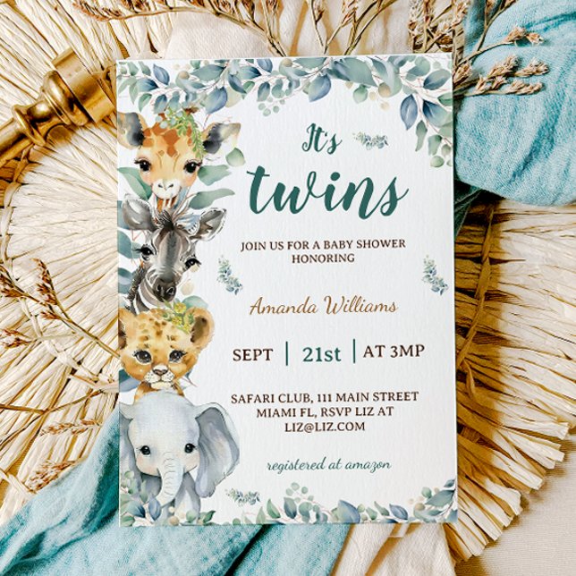 Twillingar Safari Animals Boho Baby Shower Inbjudningar (Skapare uppladdad)