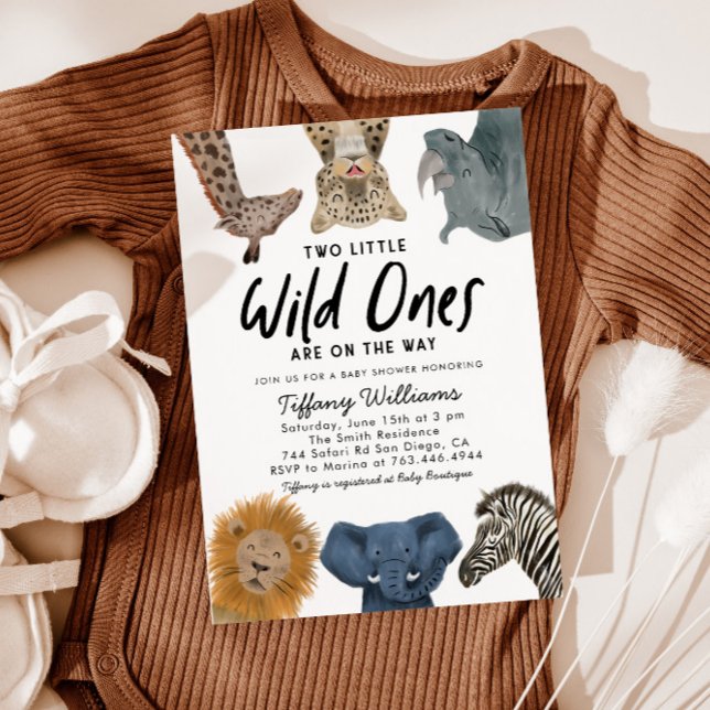 Twillingar Safari Baby Shower Two Little Vild Ones Inbjudningar (Skapare uppladdad)
