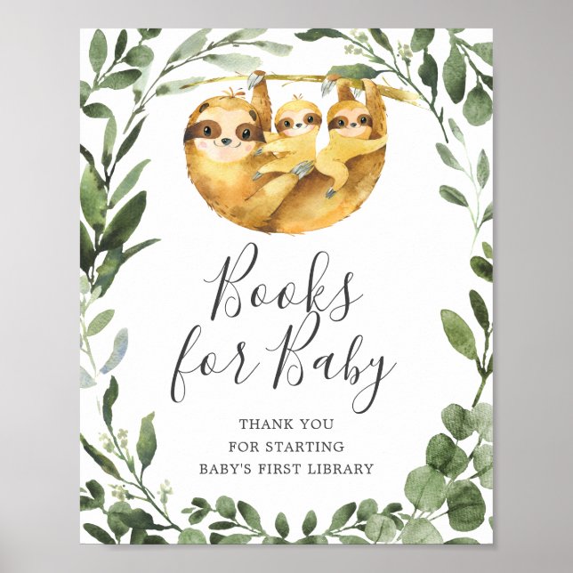 Twillingar Sloth Baby Shower Bokar for Baby Sign Poster (Framsidan)