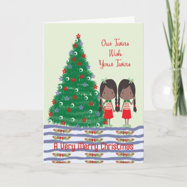 Twillingar som önskar Twillingar ett God jul-kort Helgkort (Framsida)