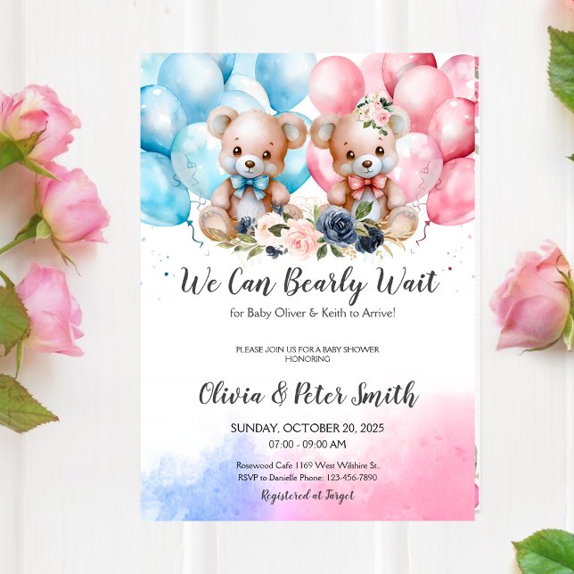 TWILLINGAR som vi kan avboka Nallen Baby Shower Inbjudningar (Skapare uppladdad)