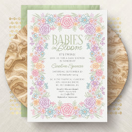 Twillingar Spädbarn i Blommigtens babyskor i blomm Inbjudningar