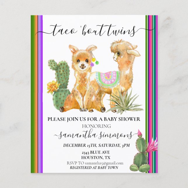 Twillingar Taco Fiesta Baby Shower LLama (Framsida)