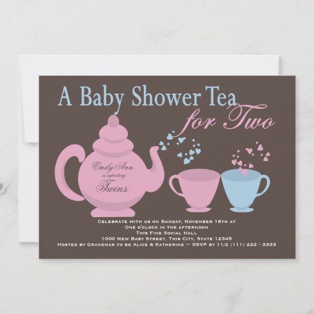 Twillingar Tea Party Baby Shower Inbjudningar (Framsida)