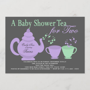Twillingar Tea Party Lila Grönt Baby Shower för Inbjudningar