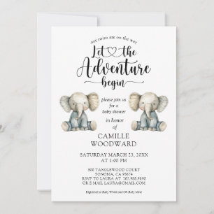 Twillingar Teddy Baby Elephants Baby Shower-inbjud Inbjudningar
