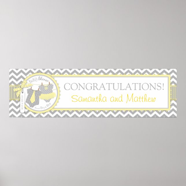 Twillingar Tie Tutu Chevron Baby Shower Banner Poster (Framsidan)