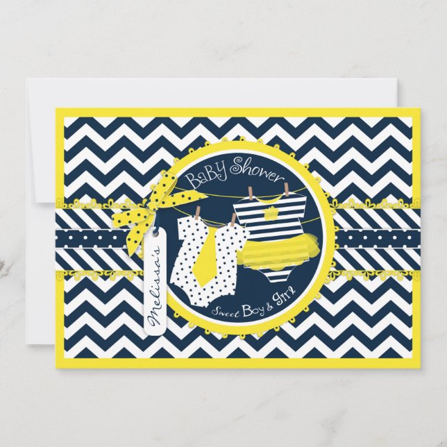 Twillingar Tie Tutu Chevron Baby Shower Inbjudningar (Framsida)