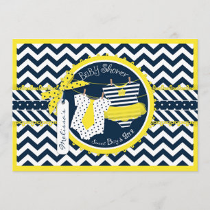 Twillingar Tie Tutu Chevron Baby Shower Inbjudningar
