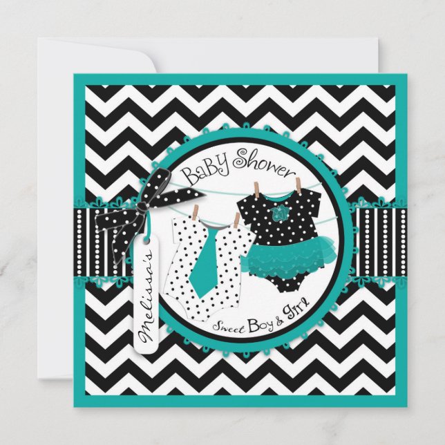 Twillingar Tie Tutu Chevron Baby Shower Inbjudningar (Framsida)