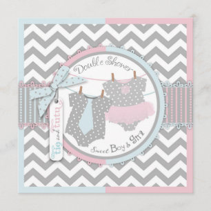 Twillingar Tie Tutu Chevron Baby Shower Inbjudningar