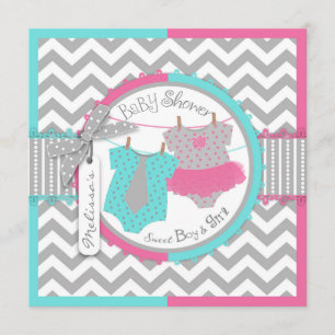 Twillingar Tie Tutu Chevron Baby Shower Inbjudningar