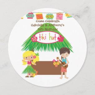 Twillingar Tiki Hut Round Luau Birthday Inbjudan