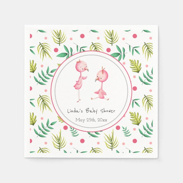 Twillingar Tropical Flamingo Personlig Baby Shower Pappersservett (Framsidan)