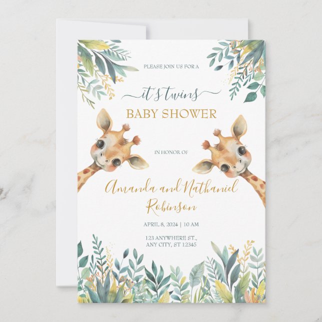 Twillingar Tum Vild Jungle Animals Inbjudningar (Framsida)