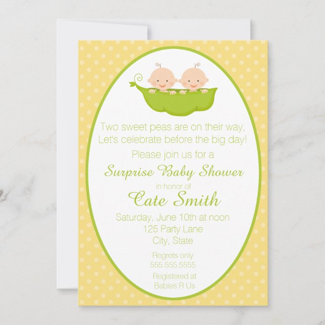 Twillingar Två ärtor i en Pod Babybildsinbjudan Inbjudningar (Framsida)