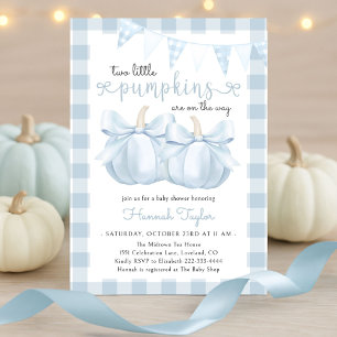 Twillingar Två små blöjor Blue Bow Baby Shower Inbjudningar