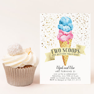 TWILLINGAR Two Scoops Boy and Girl Födelsedagsfest Inbjudningar