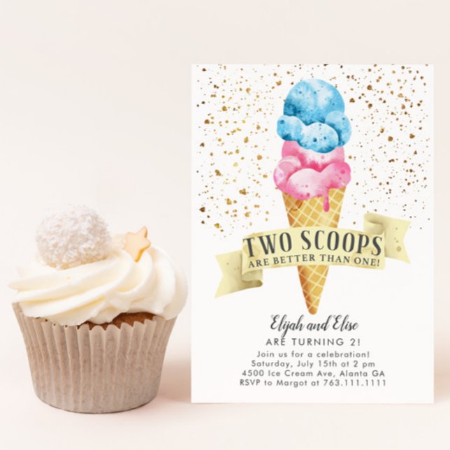 TWILLINGAR Two Scoops Boy and Girl Födelsedagsfest Inbjudningar (Skapare uppladdad)