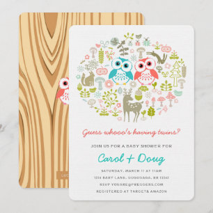 Twillingar Uggla Baby Shower Inbjudan Boy Gril