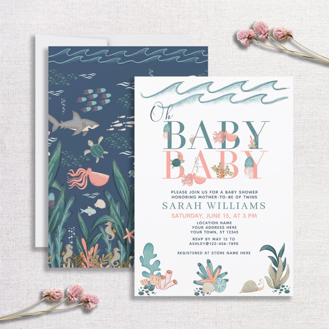 Twillingar under havets vattenfärg Oh Baby Baby Sh Inbjudningar (Skapare uppladdad)