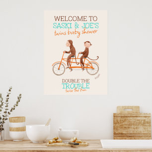 Twillingar - välkomstmeddelande om babyvisning - D Poster