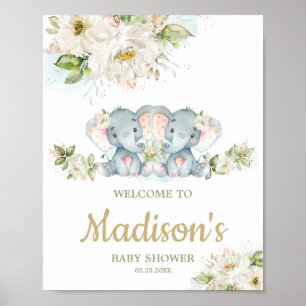 Twillingar Välkomstskylt om elefant-Twin Girls Bab Poster