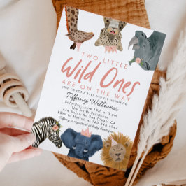 TWILLINGAR Vild Ones Safari Girls Baby Shower Inbjudningar