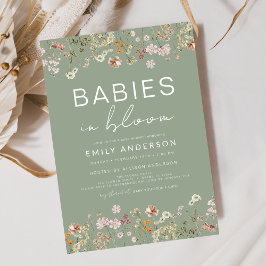 Twillingar Wildblomme Spädbarn i Bloom Baby Shower Inbjudningar