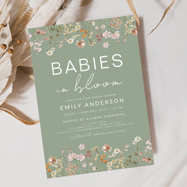 Twillingar Wildblomme Spädbarn i Bloom Baby Shower Inbjudningar (Skapare uppladdad)