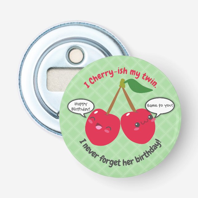Twillingarna Cute Red Cherry Kawaii Birthday Flasköppnare (Framsidan)