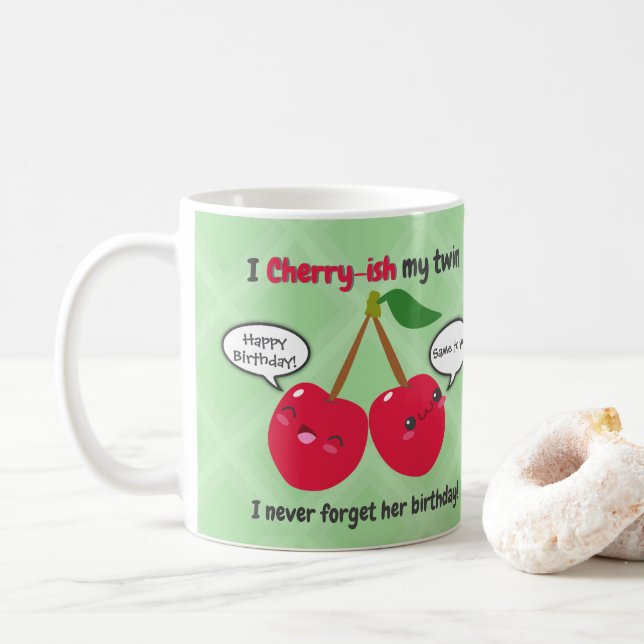 Twillingarna Cute Red Cherry Kawaii Birthday Kaffemugg (Med munk)