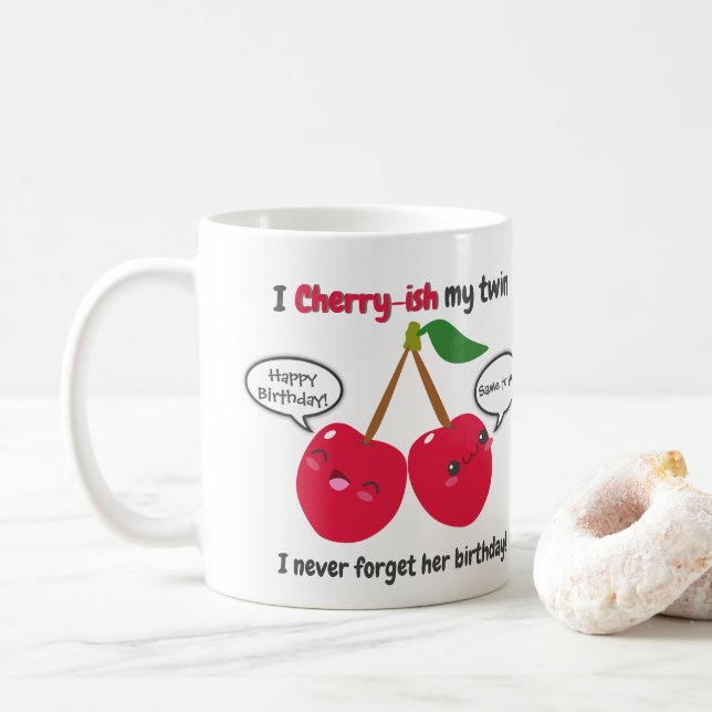 Twillingarna Cute Red Cherry Kawaii Birthday Kaffemugg (Med munk)