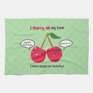 Twillingarna Cute Red Cherry Kawaii Birthday Kökshandduk