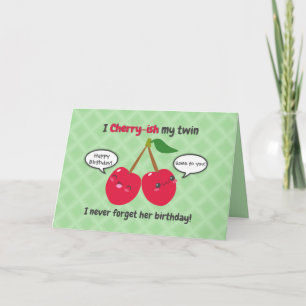 Twillingarna Cute Red Cherry Kawaii Birthday Kort