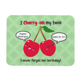 Twillingarna Cute Red Cherry Kawaii Birthday Magnet