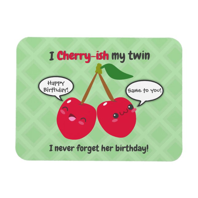 Twillingarna Cute Red Cherry Kawaii Birthday Magnet (Horisontell)