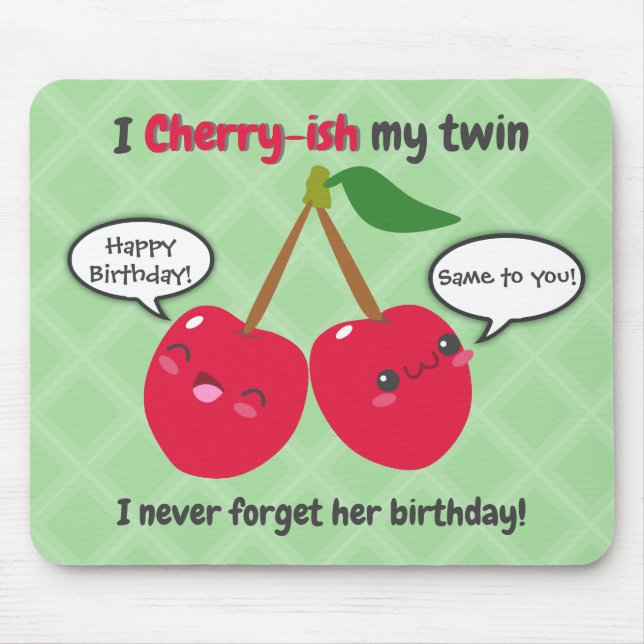 Twillingarna Cute Red Cherry Kawaii Birthday Musmatta (Framsidan)