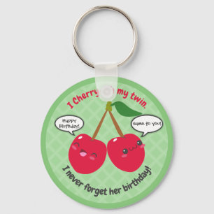 Twillingarna Cute Red Cherry Kawaii Birthday Nyckelring