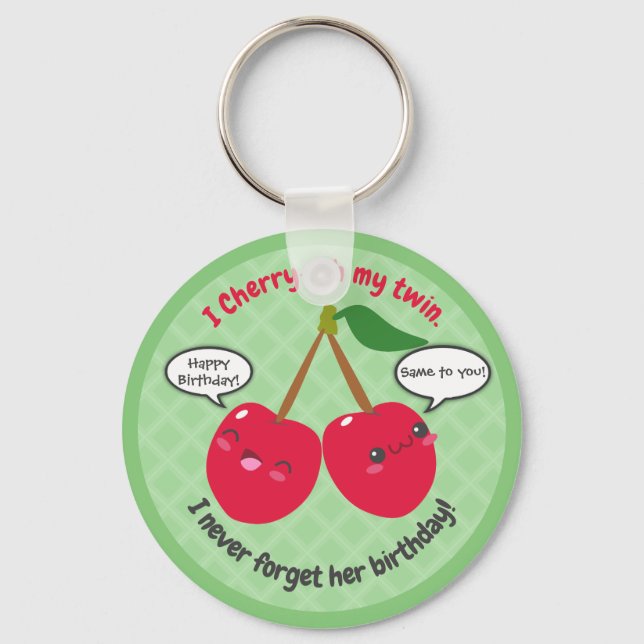 Twillingarna Cute Red Cherry Kawaii Birthday Nyckelring (Framsida)