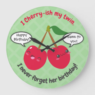 Twillingarna Cute Red Cherry Kawaii Birthday Stor Klocka