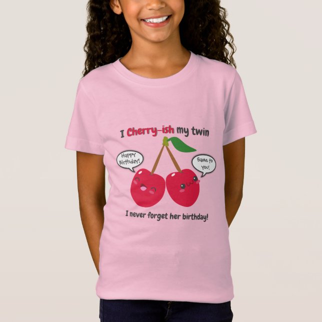 Twillingarna Cute Red Cherry Kawaii Birthday T Shirt (Framsida)