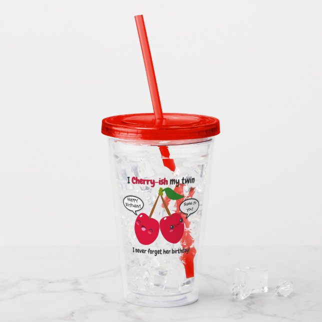 Twillingarna Cute Red Cherry Kawaii Birthday Take Away Mugg (Framsida Ice)