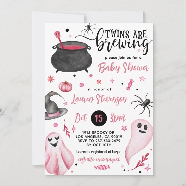 Twillingarna håller på att brinna Halloween Baby S Inbjudningar (Framsida)