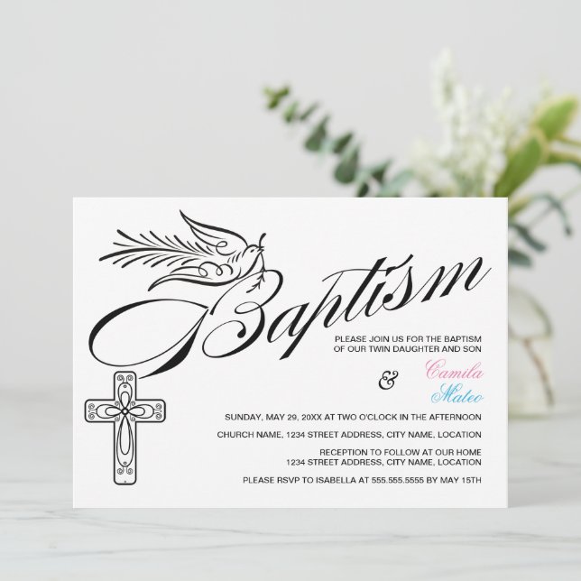 Twillingarna Kor och Dove Baptism Inbjudningar (Stående Fram)