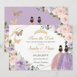 Twillingarna Quinceañera Lilac  Blommigt Ro Guld Spara Datumet