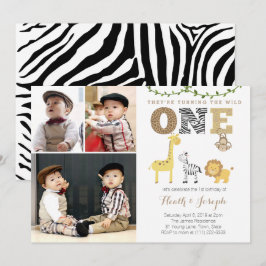 Twillingarna Safari 1:a födelsedag Party, Många Fo Inbjudningar