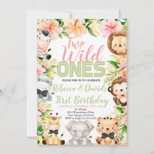 Twillingarna Safari Birthday, Jungle VILD Ones Ani Inbjudningar