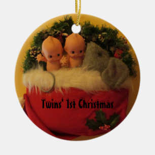 Twillingarnas första jul julgransprydnad keramik